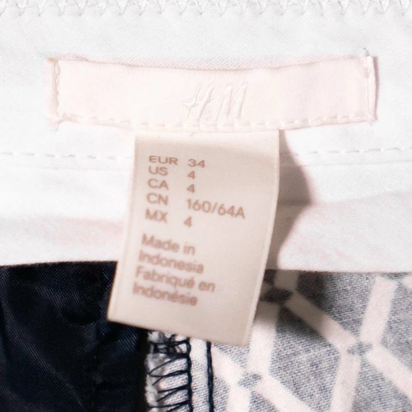 H&M Women's Pants Navy Blue White Geometric Stretch Skinny Pockets Trousers 4 - Picture 3 of 8